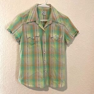 Vintage Lucky Brand Pearl Snap Short Sleeve Western Blouse